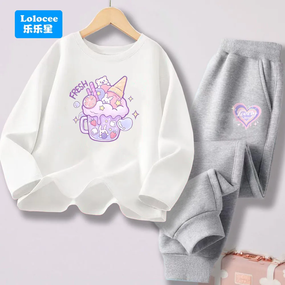 irls 2 Piece Tracksuit Fresh Drink Print Long Sleeve T Shirt And Pants Kids Spring Autumn Casual Outfit