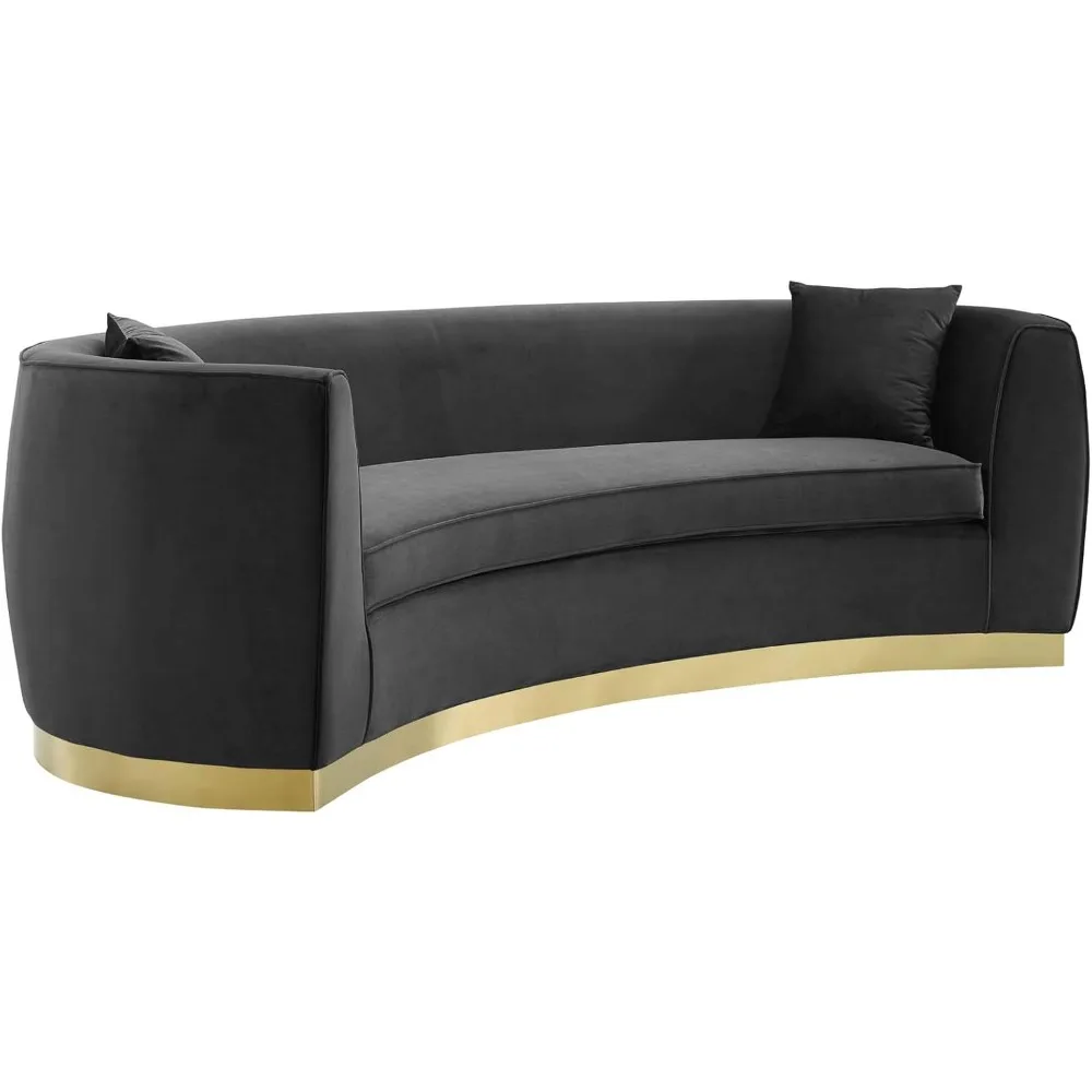 Curved Sofas Retro Modern Back Upholstered Velvet with Two Throw Pillows, Sofa, Black Sofa