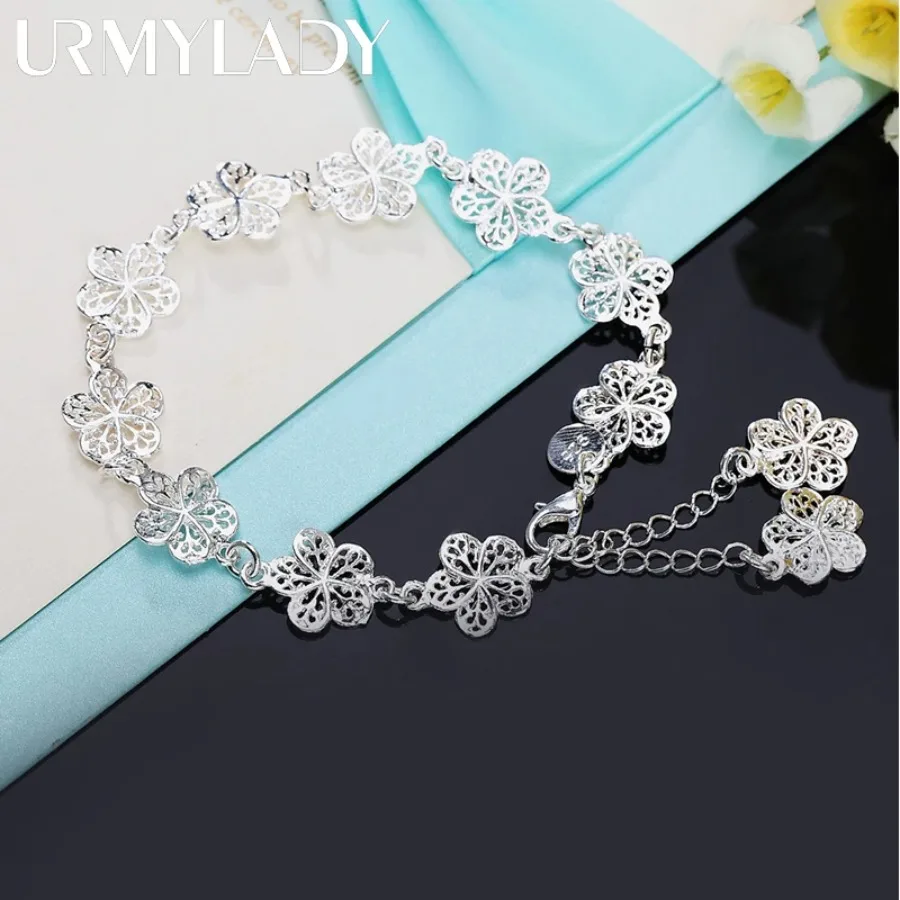 

Hot wedding 925 sterling silver bracelet beautiful flowers for women classic high quality fashion jewelry wholesale 20CM