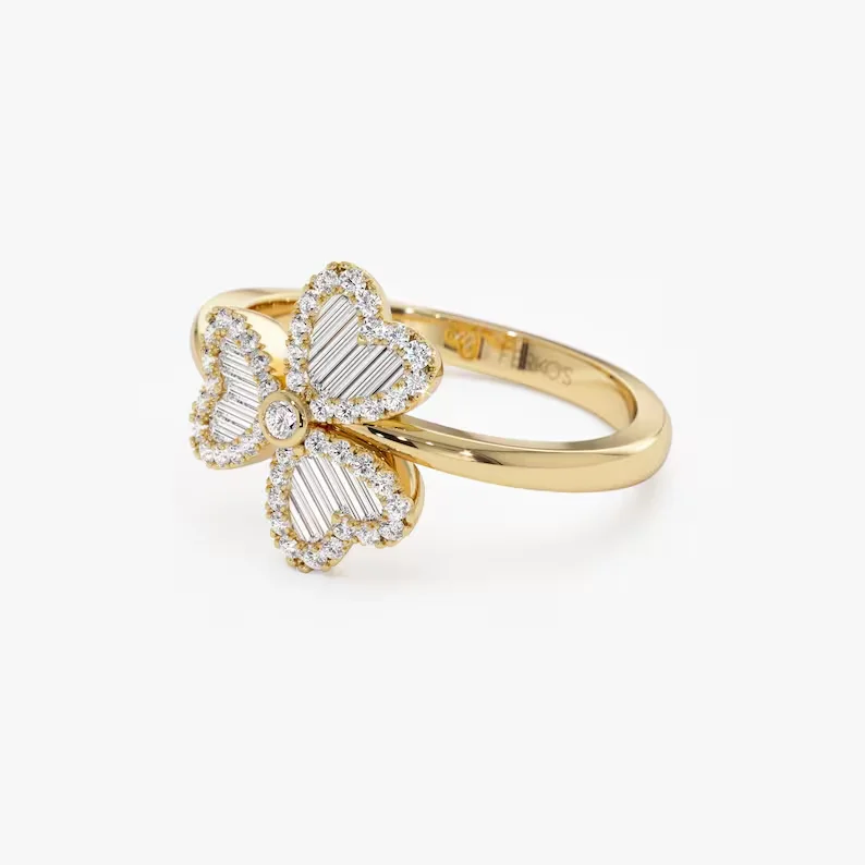 Women's 18K Gold Lucky Clover Ring, Stackable Band