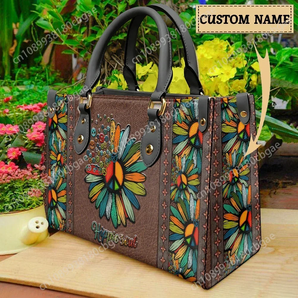 

Sunflower Peace Sign Ladies Handbags Autism Awareness Female Tote Bags Women's Shopper Bags Faith Hope Love Print Totes Mochila