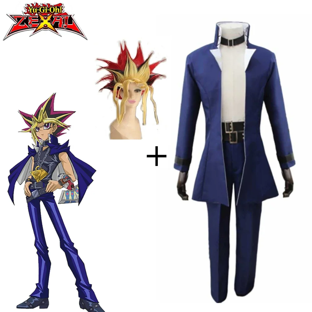 Yu-Gi-Oh! The Dark Side of Dimensions Yugi church Blue Coat Pants Cosplay Costume Muto Yugi Uniform Set Clothes