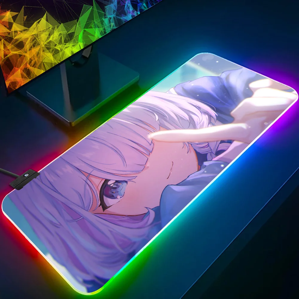 Anime Shiroko Blue Archive Girls RGB Pc Gamer Keyboard Mouse Pad Mousepad LED Glowing Mouse Mats Rubber Gaming Computer Mausepad