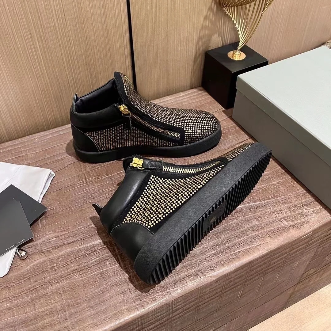 

Top Hight Quality Casual Sneakers For Men and Women Real Leather Brand Designer Unisex Tennis Shoes GZ Zipper Loafer Shoes G127