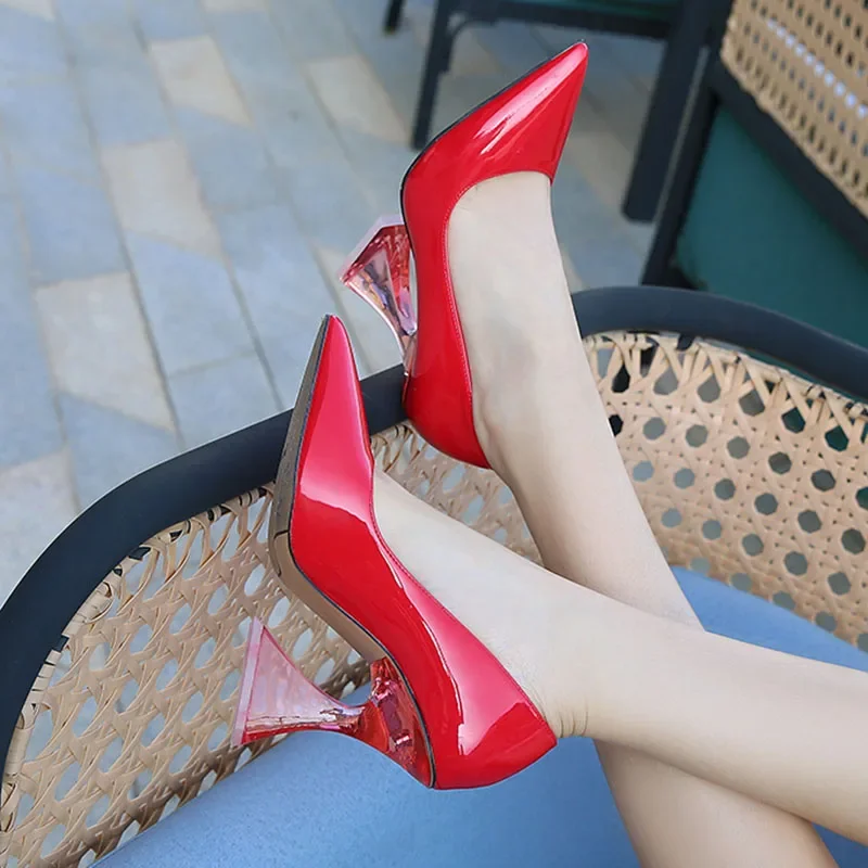 2025 Fashion Modern Shoes Women Pumps Super High Heels 10cm Party Shoes Pointed toe Brand Ladies Crystal Square Heel 10cm D342