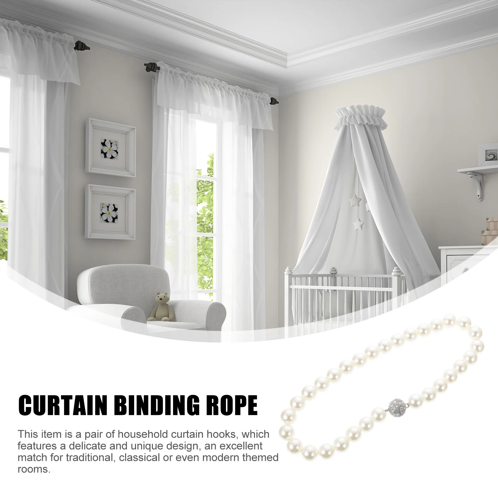 Home Decor Curtain Tie Elegant Tieback Belt Buckle Magnet Hook Strap Delicate White Fake Pearl Magnetic Holder