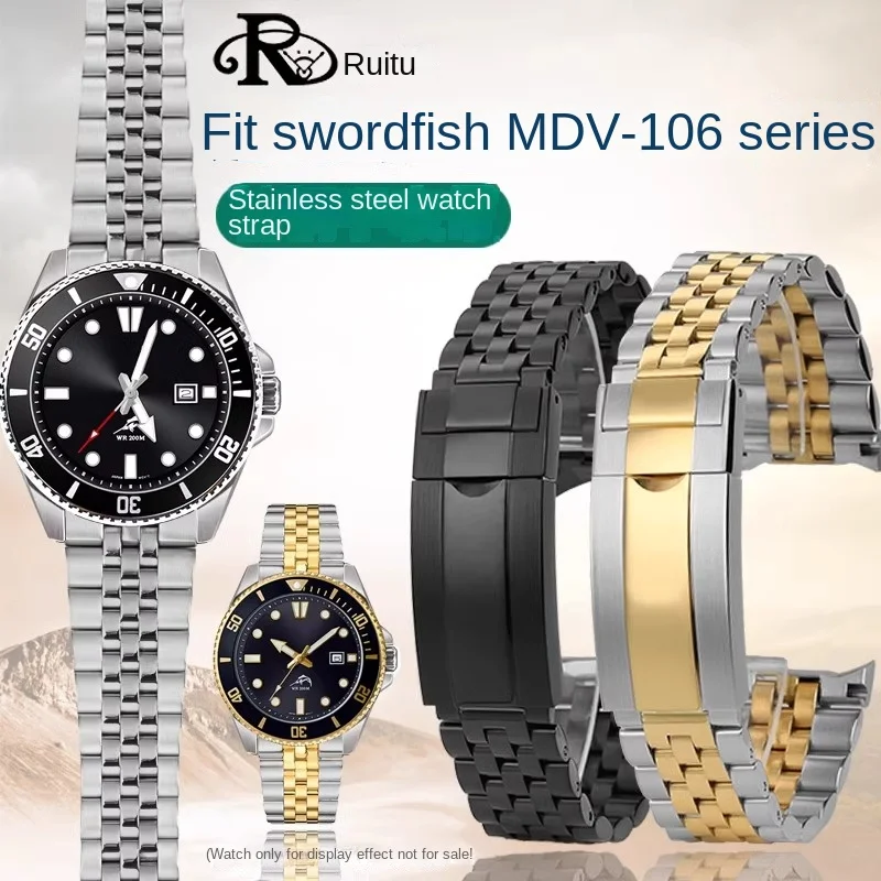 Браслет с дугой и ротом 22 мм для Casio Swordfish MDV-106 MDV106 MDV-107, ремешок для часов 2784, металлический стальной ремешок, браслет из нержавеющей стали