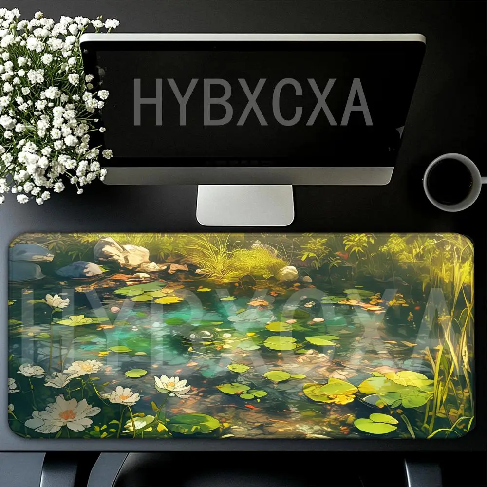 

HYBXAXC Water Lily Lotus Pond Mouse Pad Large Nature Mat for Office & Gaming Aesthetic Decor Keyboard Mats Gamer Mousepad 90x40