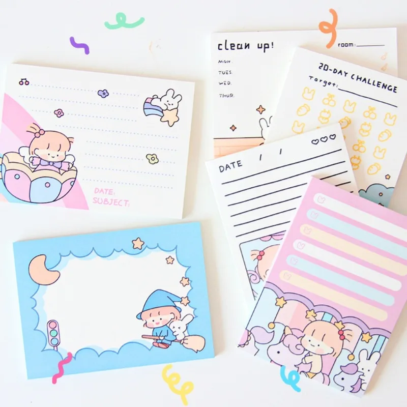 Ins Cartoon Cute Rabbit Girl Memo Pad Funny Notepad Student Study Plan Note Message Paper School Supplies Stationery 50 Sheets