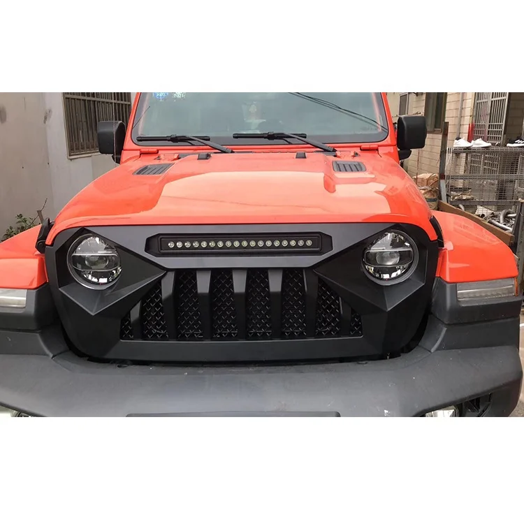 

JP16 ODM JL JK ABS Front Grille Shark Teeth with LED LIGHT BAR for Wrangler Accessories