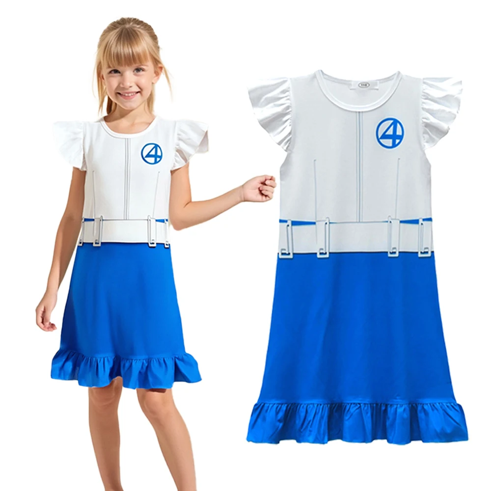 

Girl Fantastic Four Costume Dress Susan Storm Cosplay Movie Superhero Character Halloween Party Skirt Kid Birthday Gift Clothing
