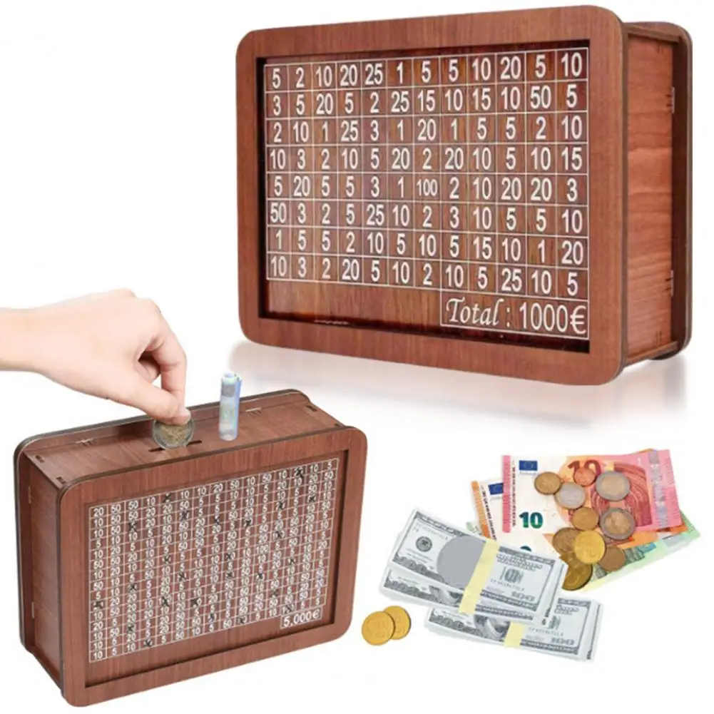 Wooden Money Box Vintage Wood with Counter Capacity Piggy Bank for Kids Adults Christmas Gift Savings Tracker