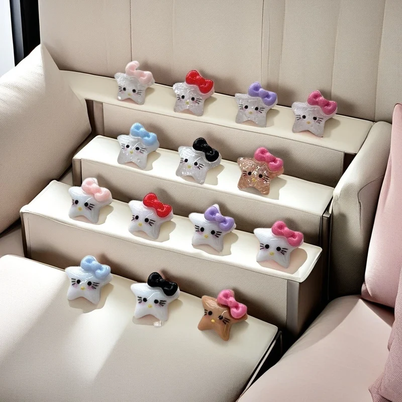 

50Pcs Hello Kitty Star Nail Charms Cute Cartoon Resin Nail Art Accessories with Rhinestones for DIY, Party, Daily Manicure Look
