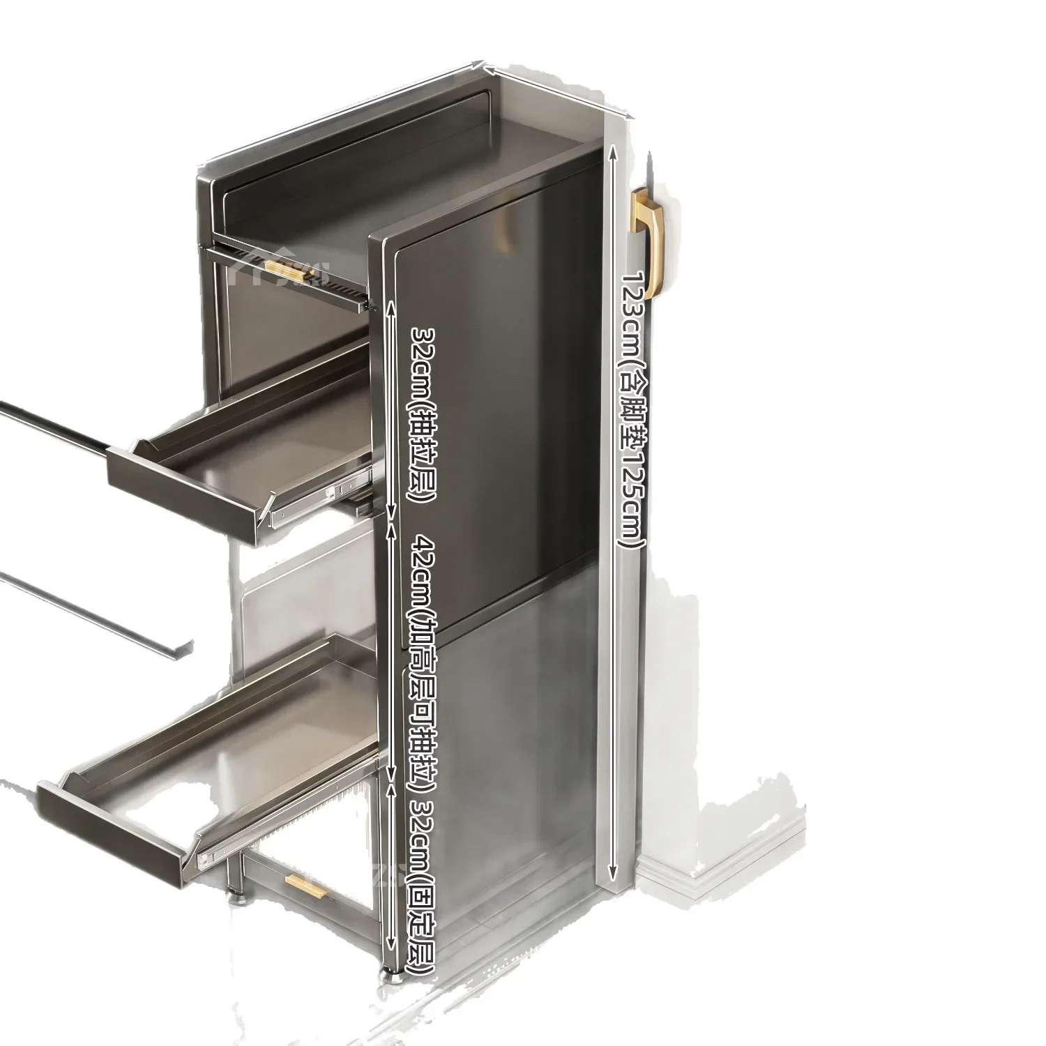 Carbon steel sandwich storage cabinet gap narrow side storage rack