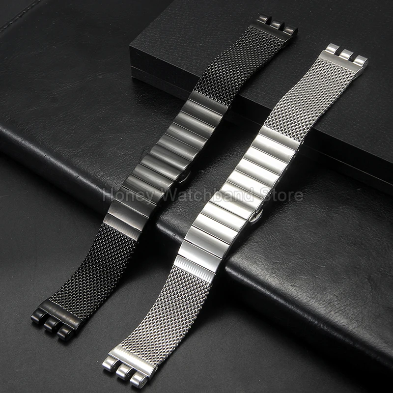 

Коррозионностойкий зеркальный полированный прочный браслет 19 мм для Swacth YCS443G, ремешок для часов из нержавеющей стали, специальный интерфейс, черный