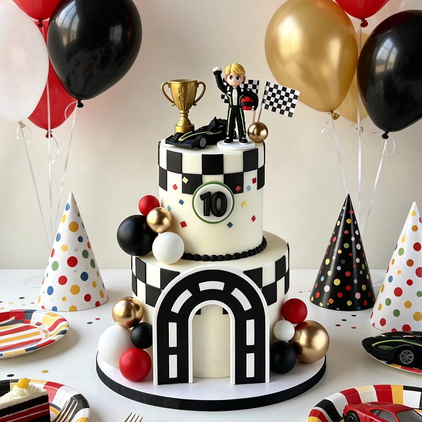 黒色のfレーシングカー人形ケーキデコレーション誕生日飾りおもちゃディスプレイスタンド漫画テーマベーキングオーナメント静的効果