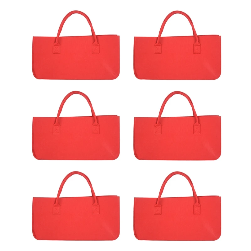 

6X Felt Purse, Felt Storage Bag Large Capacity Casual Shopping Bag - Red