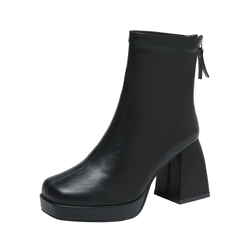 NEW Winter Women's Square Heel Ankle Boots Rear Zipper Thick Heel Square Toe Modem Boots for Women Ladies Casual  Platform Shoes