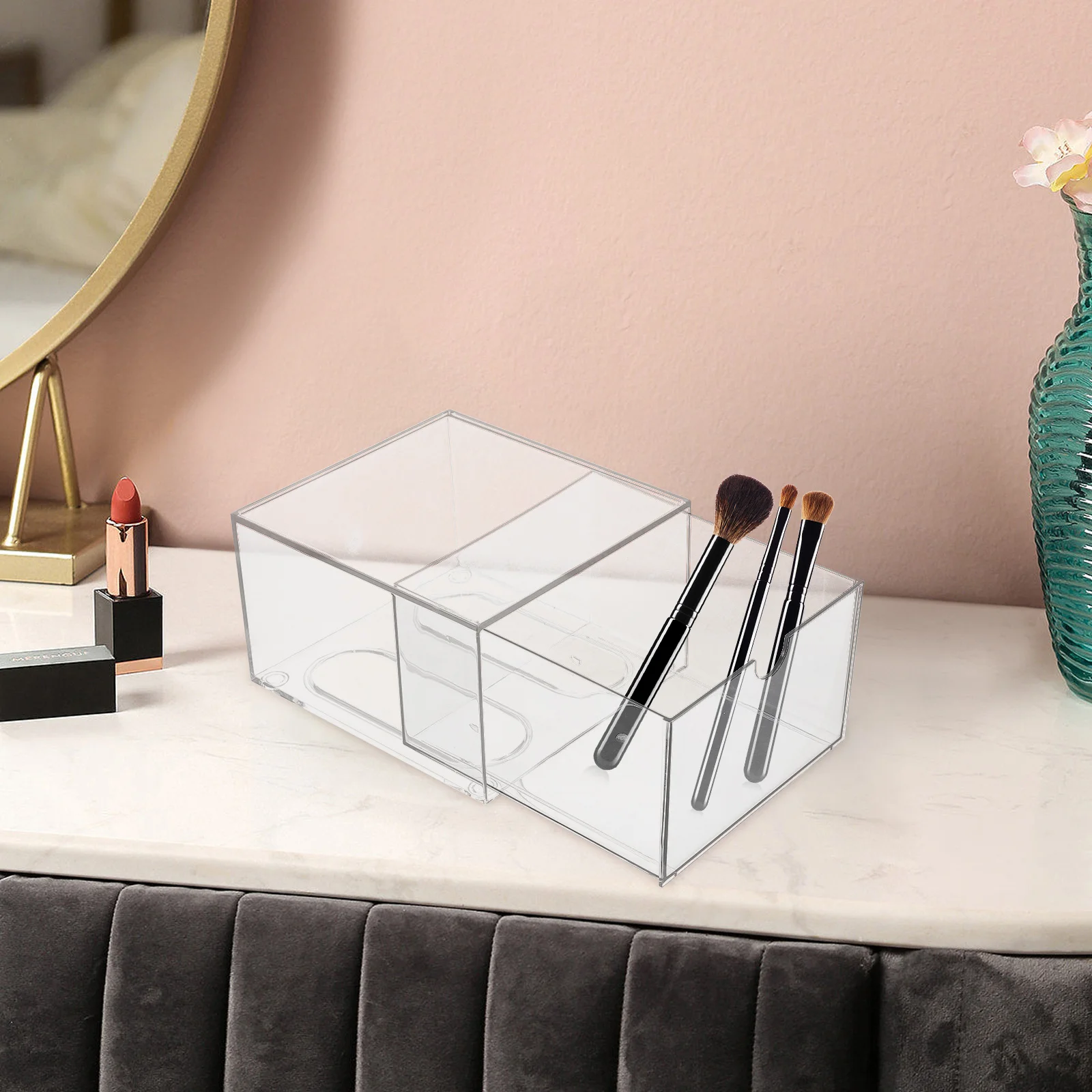 

2Pcs Clear Stackable Makeup Organizer Drawers Acrylic Vanity Storage Bins for Bathroom Kitchen Countertop Transparent