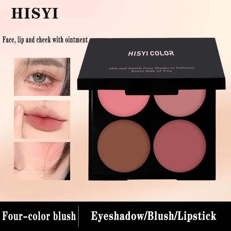 Paleta de rubor resistente al agua de 4 colores: aspecto de maquillaje 3D natural fácil de aplicar, mejora de la sombra para todos los tonos de piel, mate y brillante