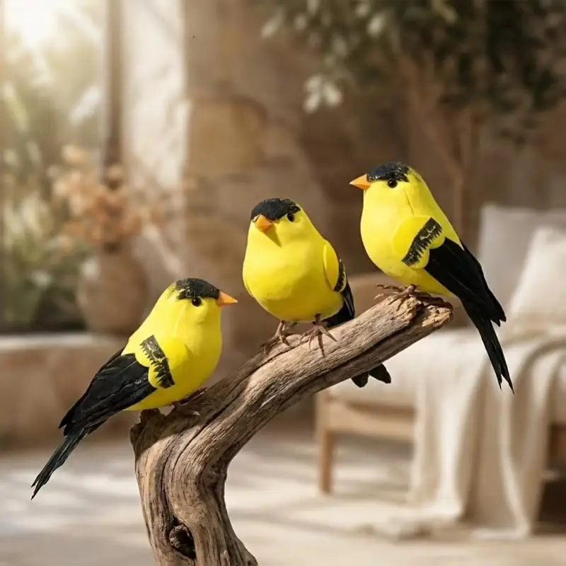 1/3 PCS Artificial Golden Oriole Birds With Realistic Feather Attachable Clip Perfect For Home Garden Tree Party Decoration