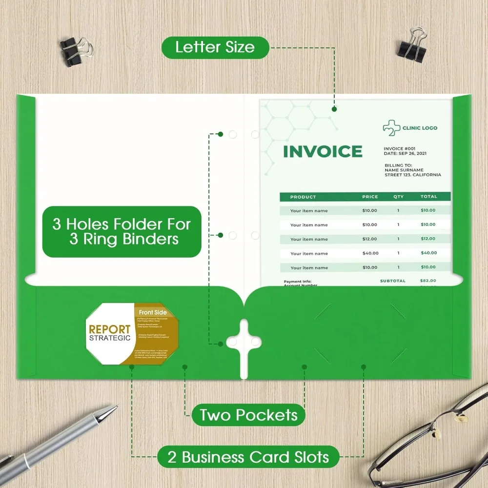 

2 Pocket Folders Bulk 120 Pack, Assorted Colors, 3 Hole Punched with Business Card Slot, Letter Size for School Office Home