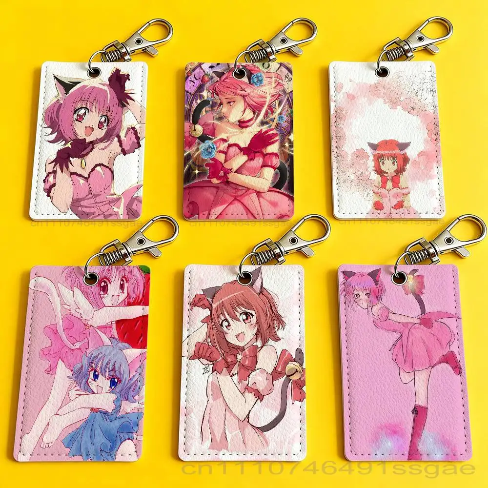 

T-Tokyo Mew M-Mew Ichigo Card Holder Men And Womenn Universal Antirust Keychain Learther Access Drop Key Tag Ring