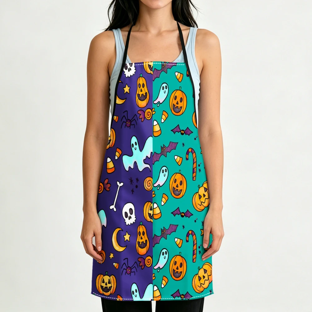 Cute Halloween Style Apron Pumpkin Ghost Candy Corn Print Kitchen Aprons Cooking Baking Party Wear Adjustable Bibs