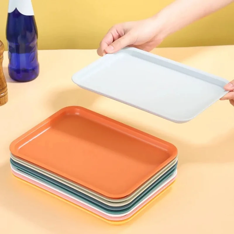 Bandeja Rectangular de plástico nórdico para servir alimentos, bandeja de almacenamiento de varios colores para el hogar, cocina, bandeja de postre de frutas