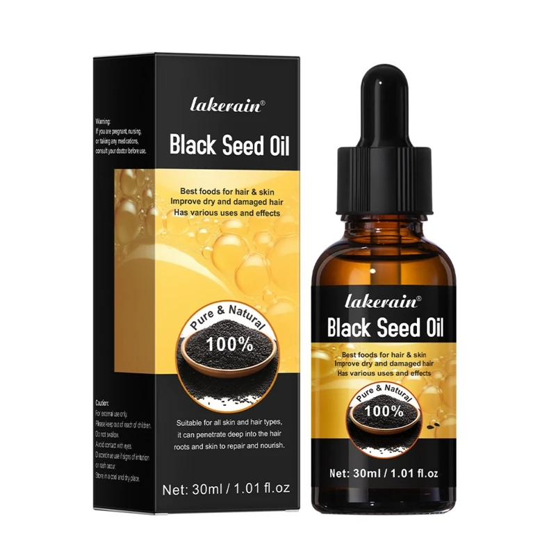 Uma garrafa óleo semente preta 30ml solução reparadora pele para mulheres meninas
