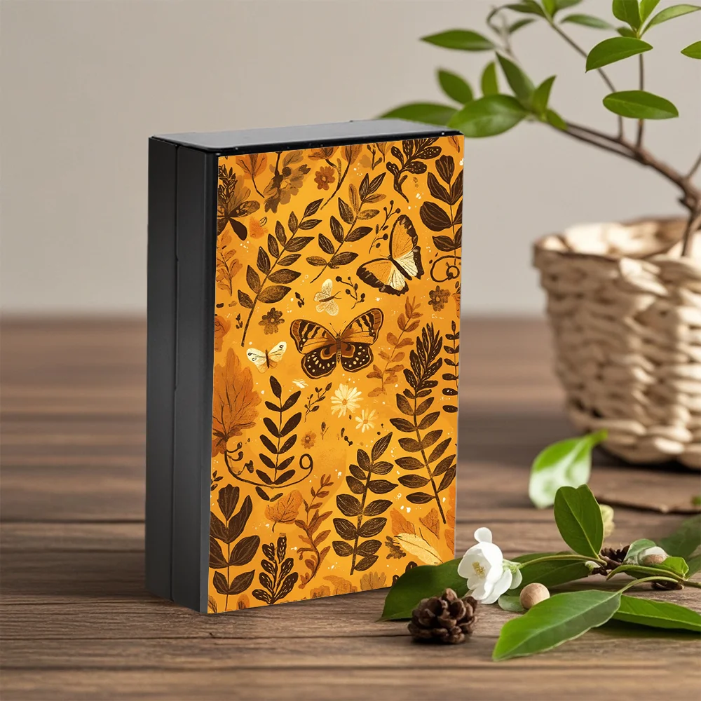 Slim Aluminum Cigarette Case and Storage Box with Yellow Butterfly Design, Durable and Stylish, Perfect Gift for Men and Women