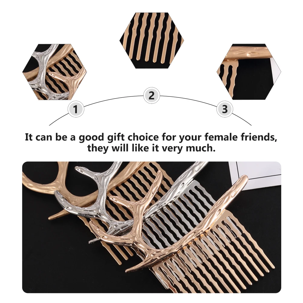

2pcs Deer Antler Hair Comb Alloy Decorative Women Lovely Antlers Headdress Durable Party Bridal Bridesmaid Gift Photo Prop Hair
