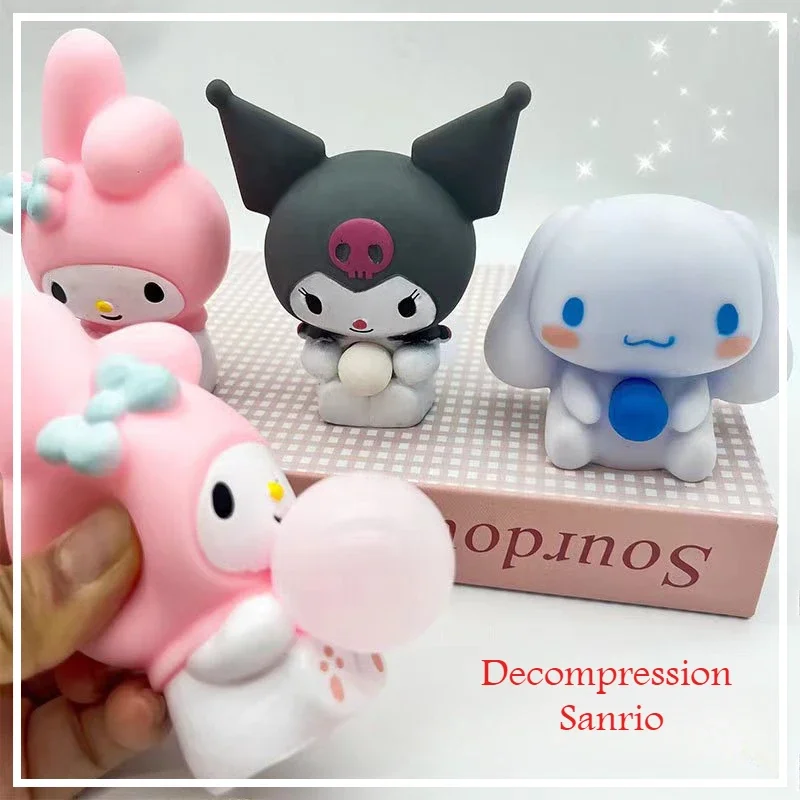 Kawaii Sanrio Melody Decompression Kuromi Cinnamoroll Stress Relief Squishy Blow Bubbles Pinch Toy Healing Gift Birthday