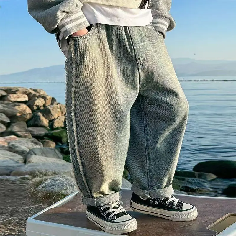 

Boys' and Girls' Jeans Spring and Autumn New Collection Children's Loose Western style Pants Retro Fashion