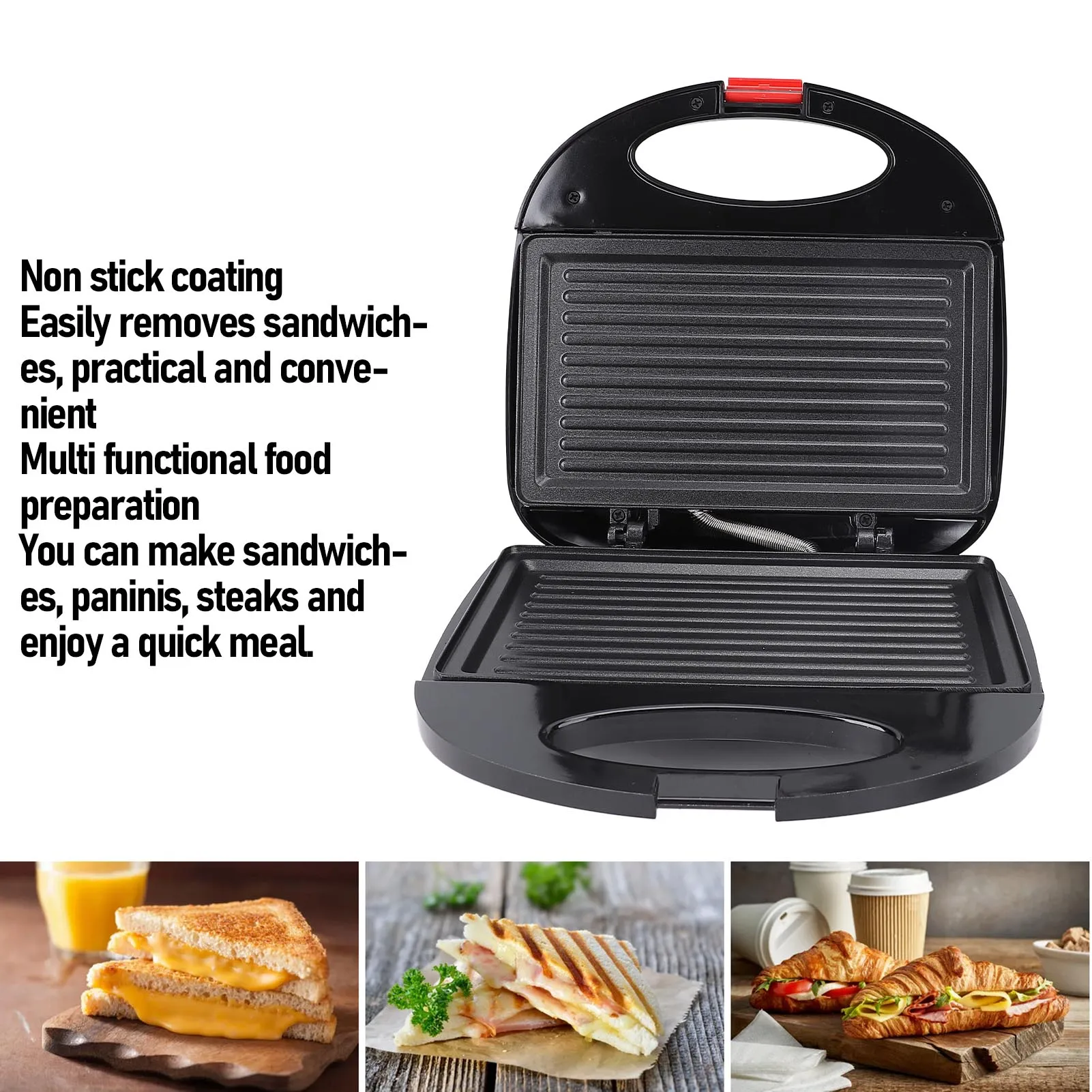 شواية بانيني كهربائية بقدرة 750 وات - صانعة الساندوتشات مع تحكم ذكي في درجة الحرارة، مثالية لشرائح اللحم والإفطار، قابس الاتحاد الأوروبي