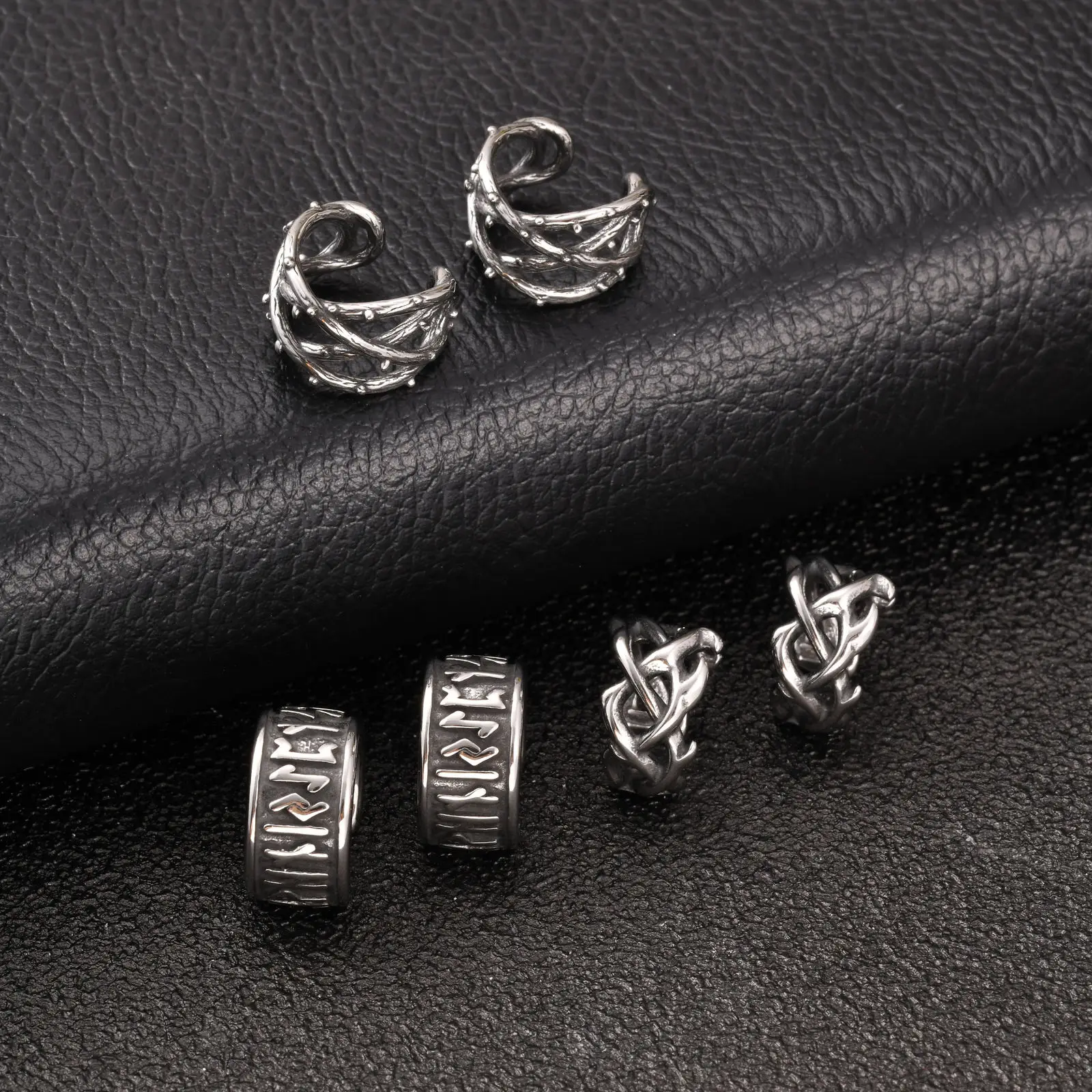 Vnox Stainless Steel Thorn Ear Cuff, Men’s Non-Pierced Earring, Viking & Gothic Ear Clip, Punk Hip Hop Jewelry for Streetwear view 5