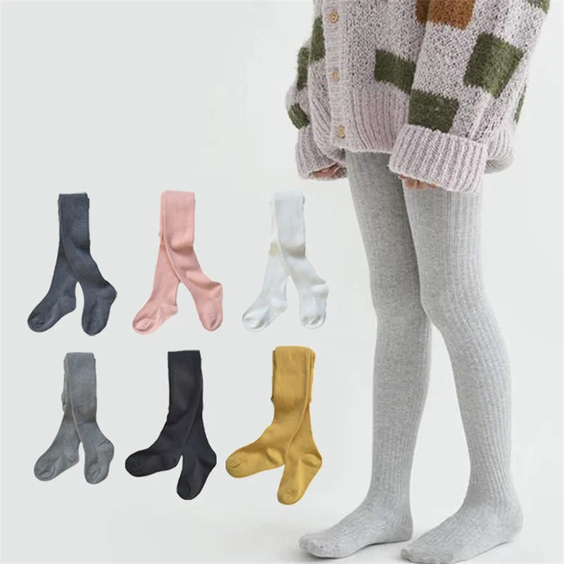 Spring Autumn Children Leggings For Girls Cotton Knitted Kids Pantyhose Solid Soft Baby Tights White Black Pantyhose 1-9Yrs New