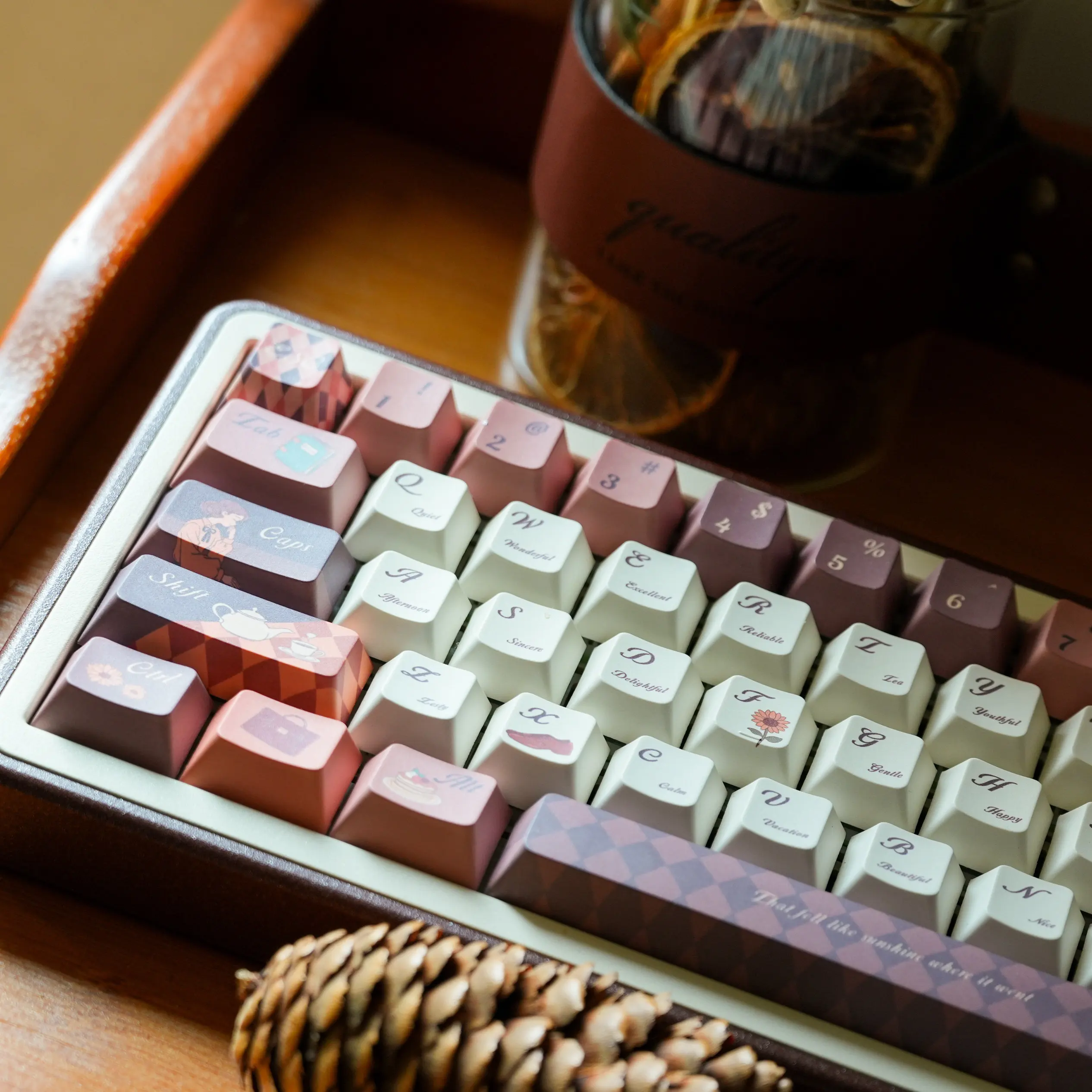 Classic Retro Afternoon Time Theme Keycaps Original Height PBT Material Mechanical Keyboard Keycaps 61/68/75