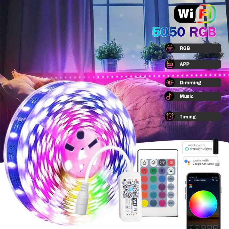 RGB Led Lights Strips Bluetooth WIFI 25M 30M RGB Flexible Tape Led Ribbon 5M 10M 15M 20M Room Decoration With Phone APP Control