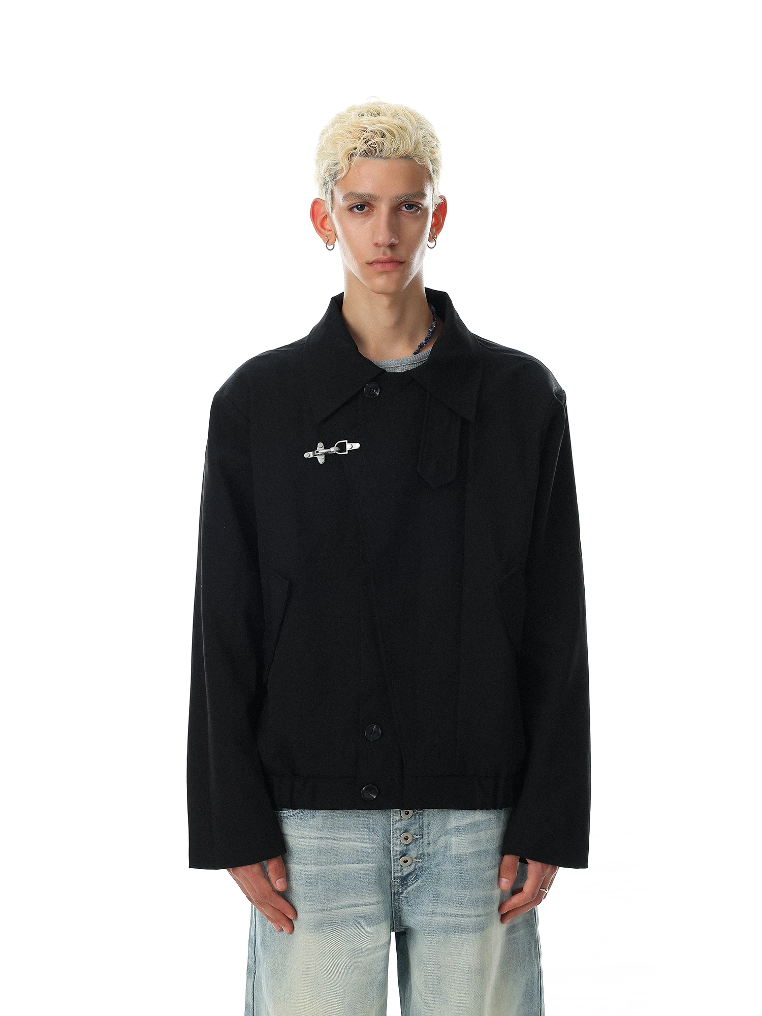American Retro Design Loose Men's Jacket Outerwear 2026 Trendy Brand Plane Button Shape Jacket Polyester Spandex Blend