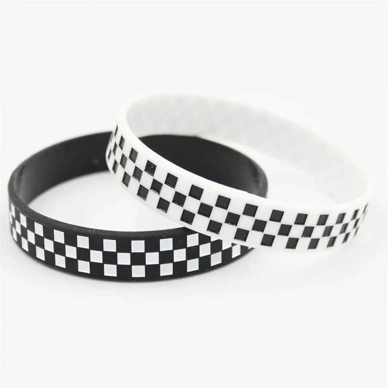 Plaid Checkered Silicone Bracelet Ink Filled Logo Bangle Adult Size