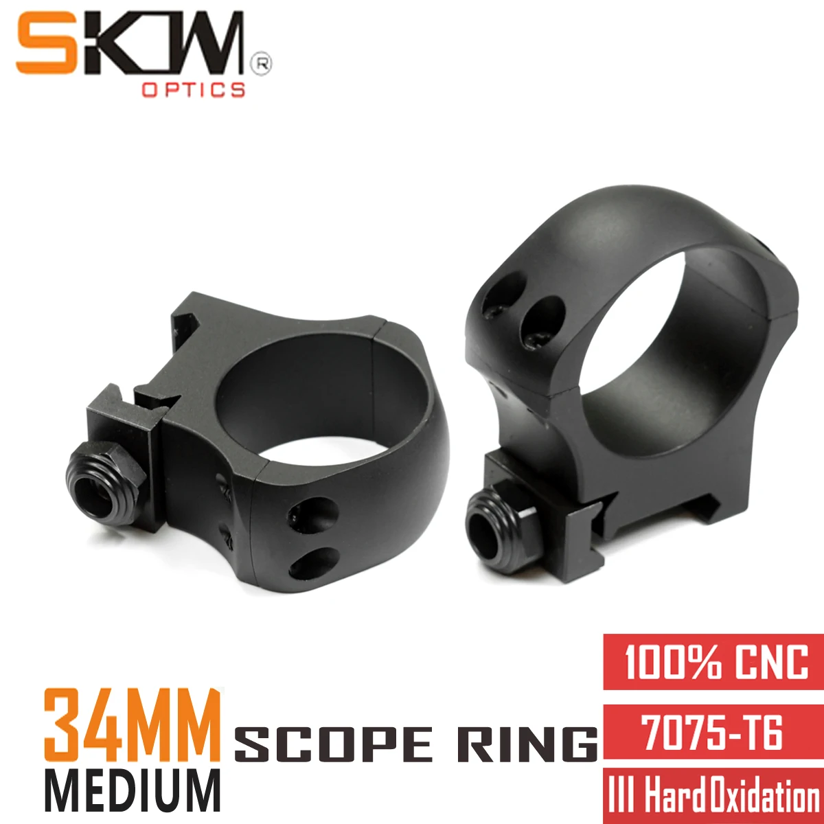 SKWGEAR 34mm Scope Rings Medium Tactical Heavy Duty  RifleScope 7075-T6 Mount  Fit Picatinny