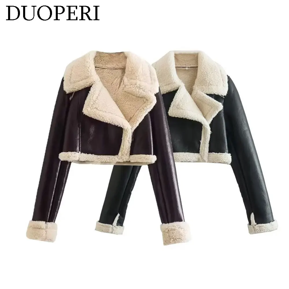 

DUOPERI Women Fashion Solid Warm Winter Jacket Lapel Collar Long Sleeves Female Chic Lady Casual Outwear