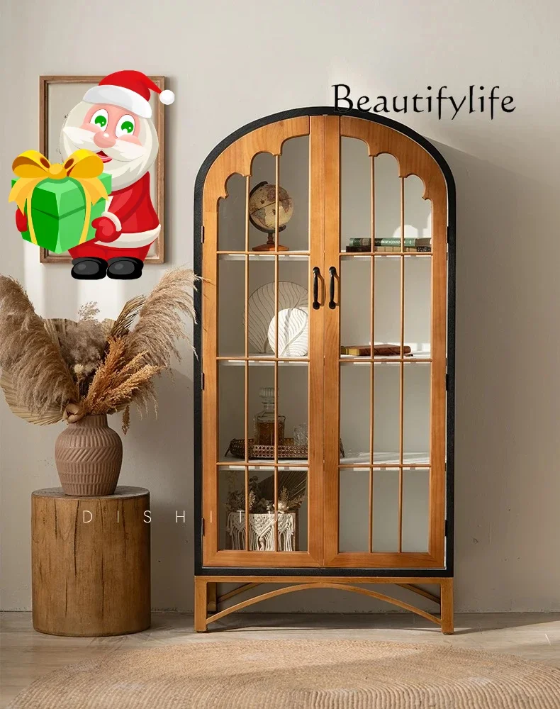 O Solid Wood French Bookcase Floor-to-ceiling Bookshelf Glass Display Cabinet With Door Dustproof Wall Storage Cabinet