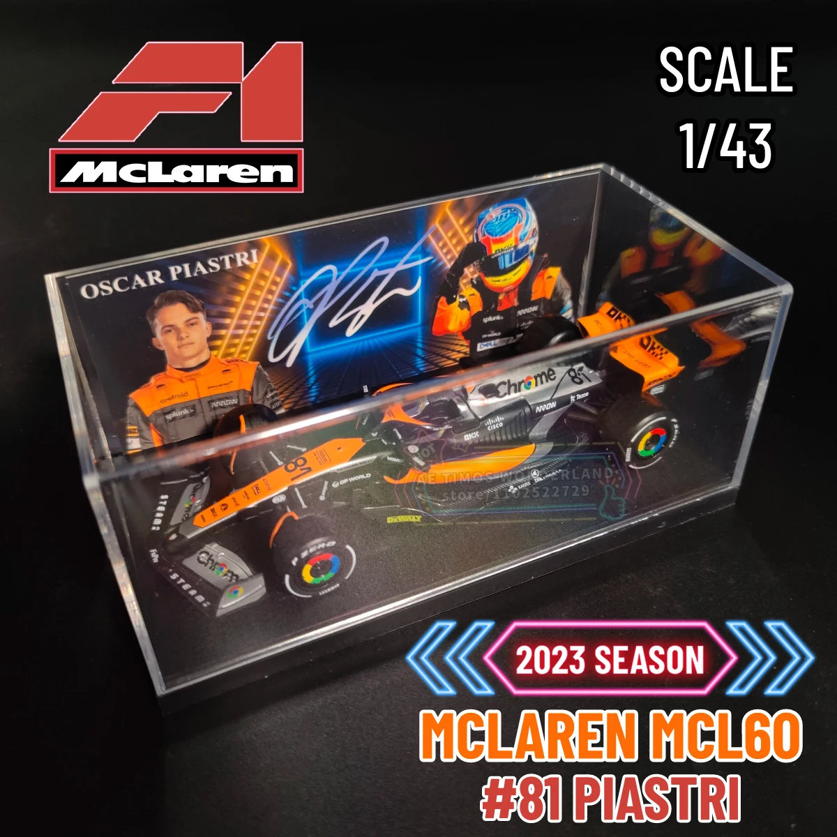 Bburago 1:43 F1 2023 British GP Mclaren MCL60 Replica Car Model Signature Showcase Formula 1 Miniature Art Figure Xmas Gift Toy