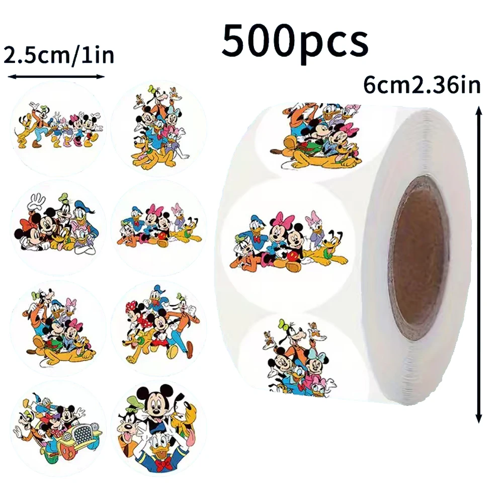 

500pcs/roll Cute Disney Mickey Mouse Anime Stickers Donald Duck Minnie Cartoon Decals Suitcase Phone Diary Sealing Label Sticker