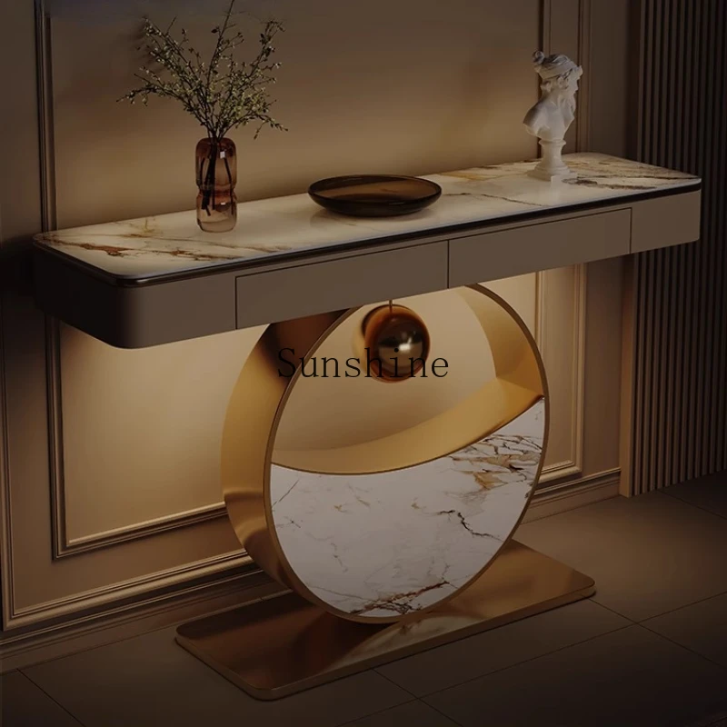 Light luxury home front door storage table against the wall corridor aisle end cabinet