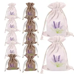 Lavender Sachet Bags Embroidered Empty Lavender Cloth Bag 12PCS with Drawstring Linen Lavender Sachets Holder Drawer Freshener