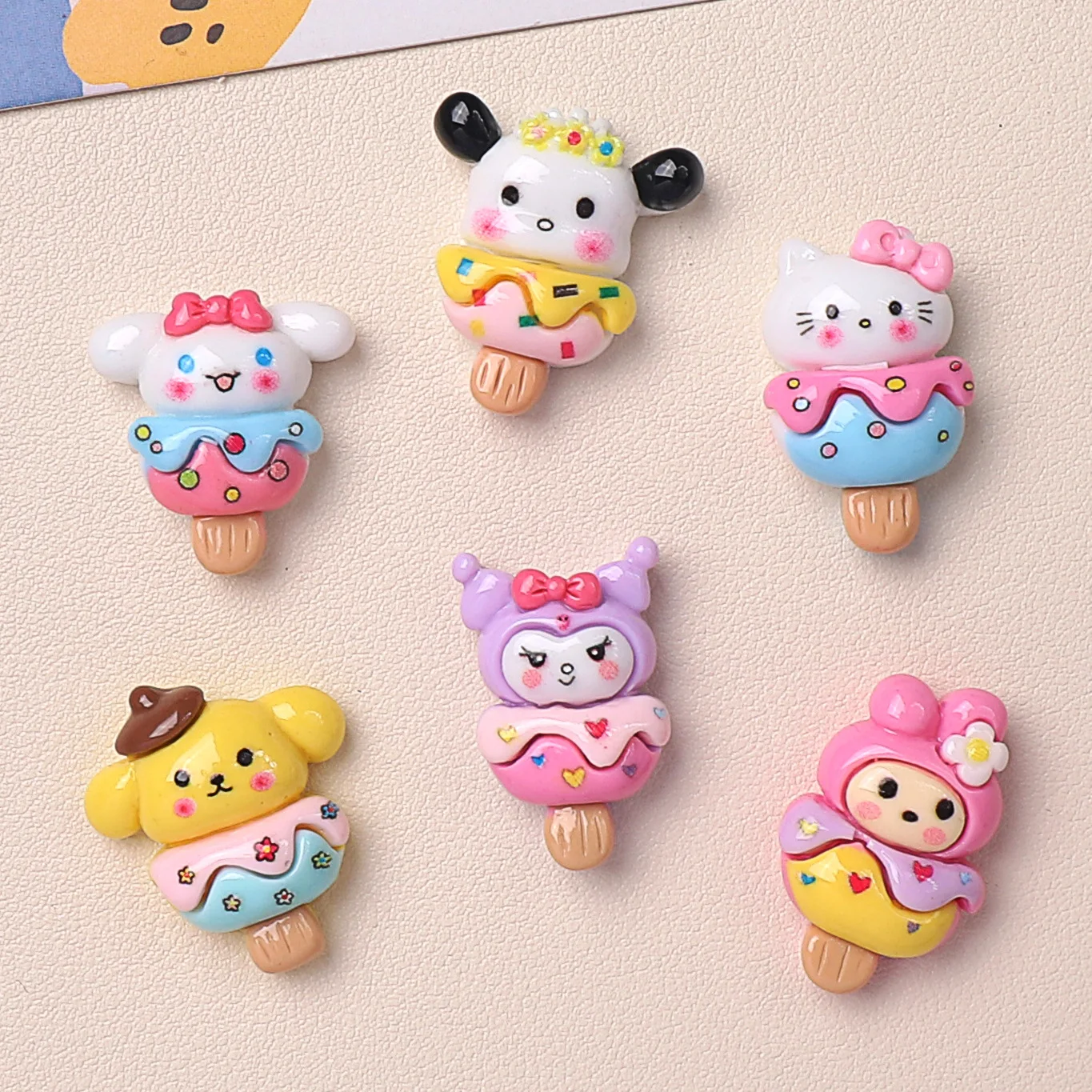 5pcs sanrio Cartoon bright ice cream animal resin flatback for craft supplies cabochons charms for scrampbooking embellishments