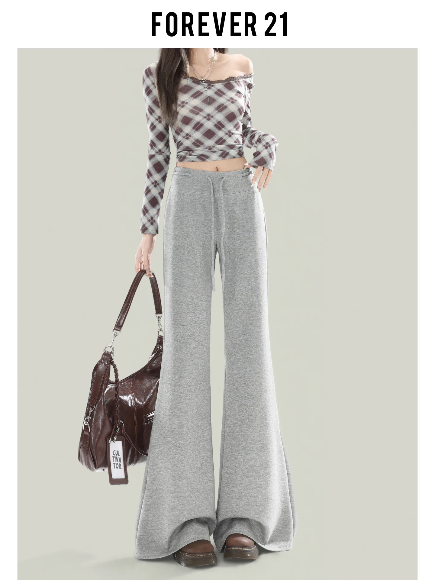 

Forever 2 High Waist Loose Fit Spor Yoga Pants Women's Casual Sweatpants American Sle Light ey Bell Bot